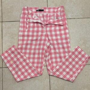 Zara Pink and White Gingham Trousers